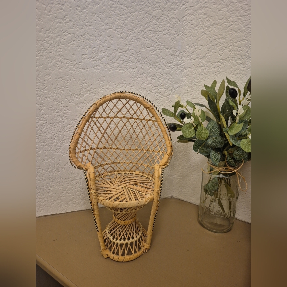 Wicker Doll Chair with Black Accents